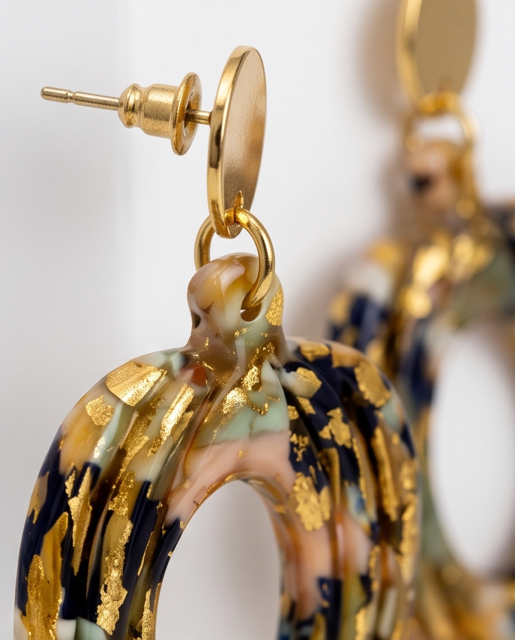 Gold-Tone Enamel Oval Drop Earrings