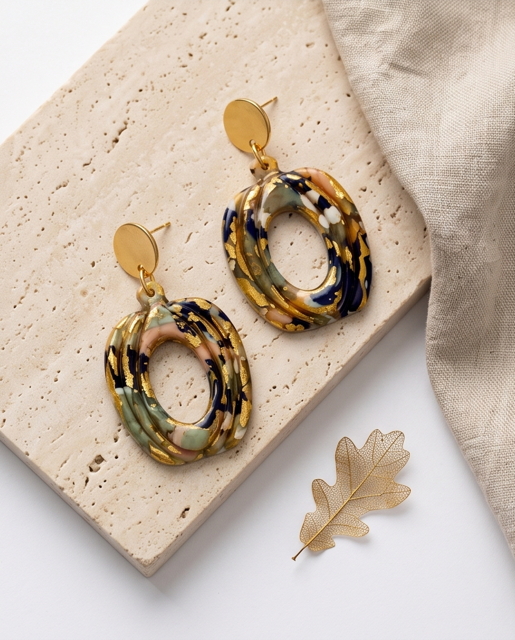 Gold-Tone Enamel Oval Drop Earrings