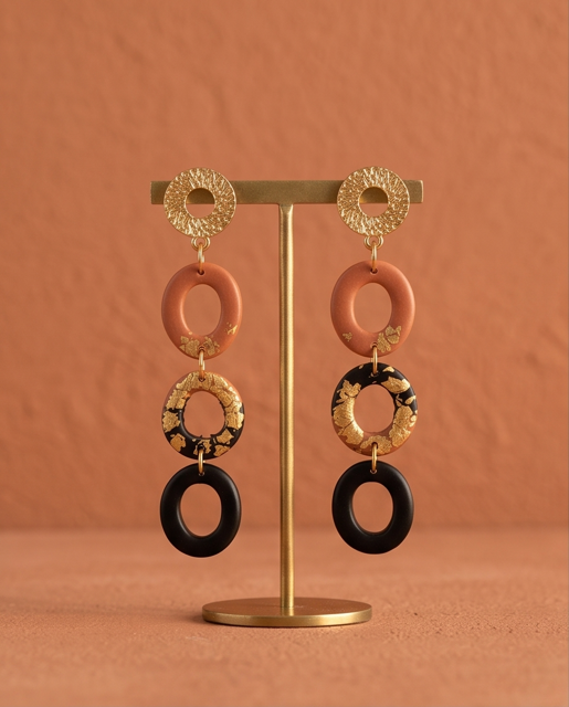 Blush & Black Layered Drop Earrings