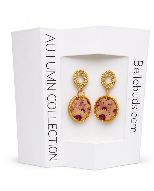 Blush Burgundy Floral Circle Drop Earrings