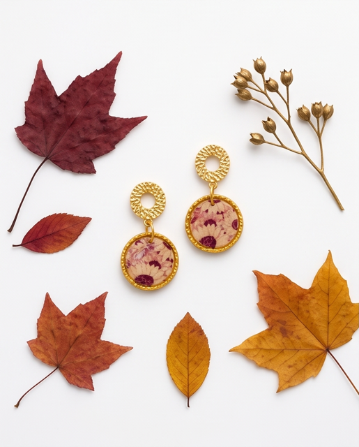 Blush Burgundy Floral Circle Drop Earrings