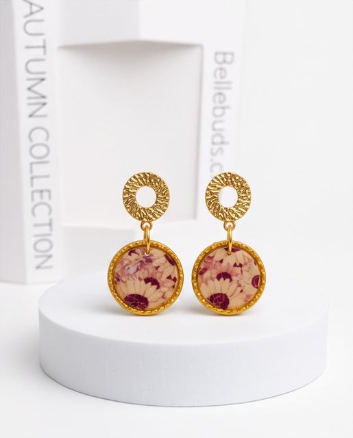 Blush Burgundy Floral Circle Drop Earrings