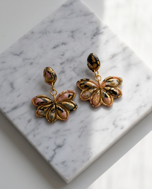 Rose Gold Floral Statement Drop Earrings