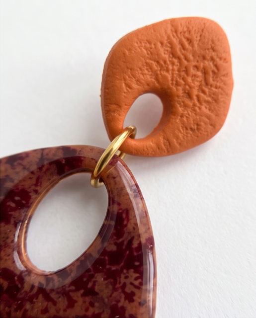 Burnt Orange & Burgundy Floral Drop Earrings