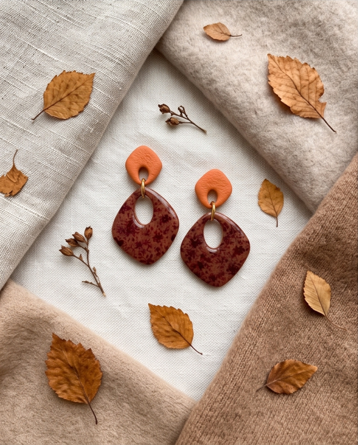 Burnt Orange & Burgundy Floral Drop Earrings