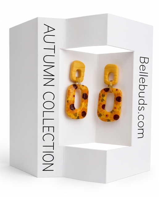 Mustard Sunflower Geometric Drop Earrings