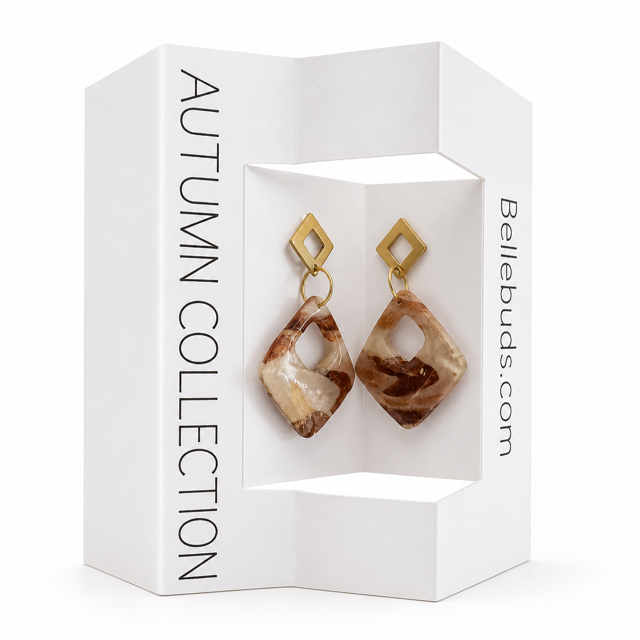 Amber Botanical Geometric Drop Earrings