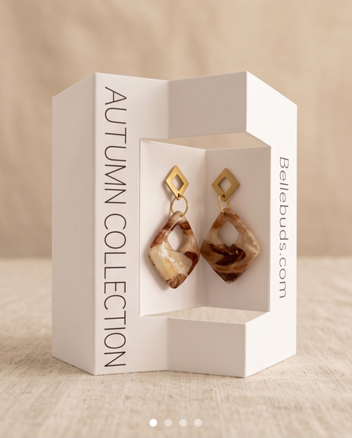 Amber Botanical Geometric Drop Earrings