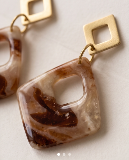 Amber Botanical Geometric Drop Earrings