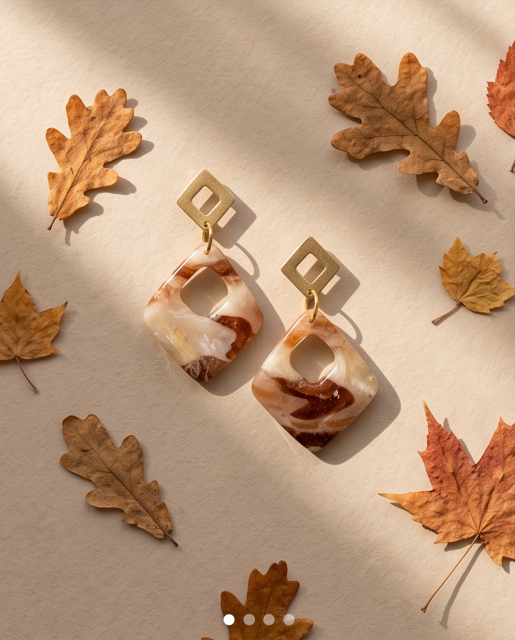 Amber Botanical Geometric Drop Earrings