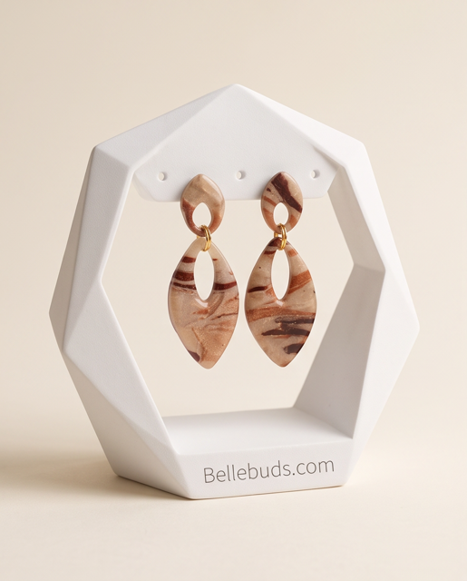Blush Rose Marbled Leaf Drop Earrings