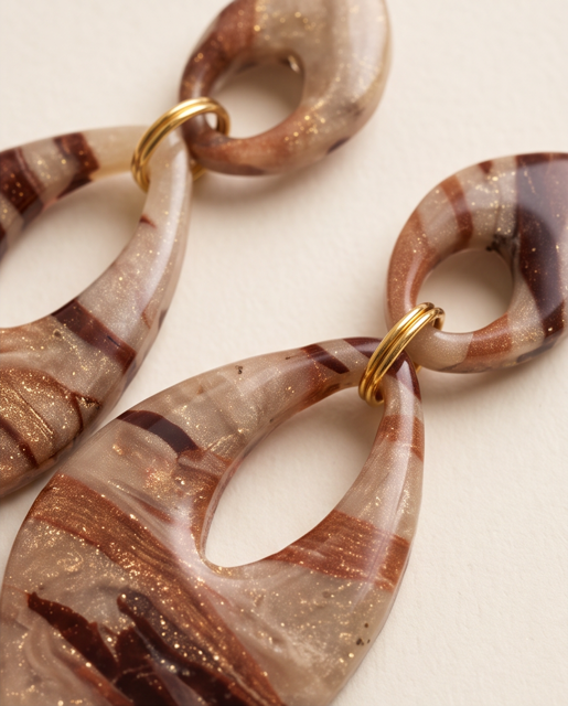 Blush Rose Marbled Leaf Drop Earrings