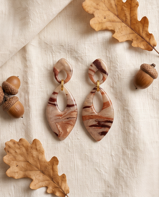 Blush Rose Marbled Leaf Drop Earrings