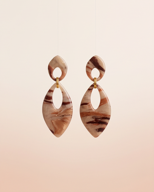 Blush Rose Marbled Leaf Drop Earrings