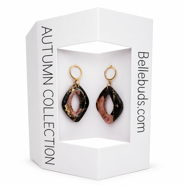 Black & Rose Gold Flake Statement Earrings