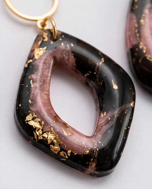 Black & Rose Gold Flake Statement Earrings