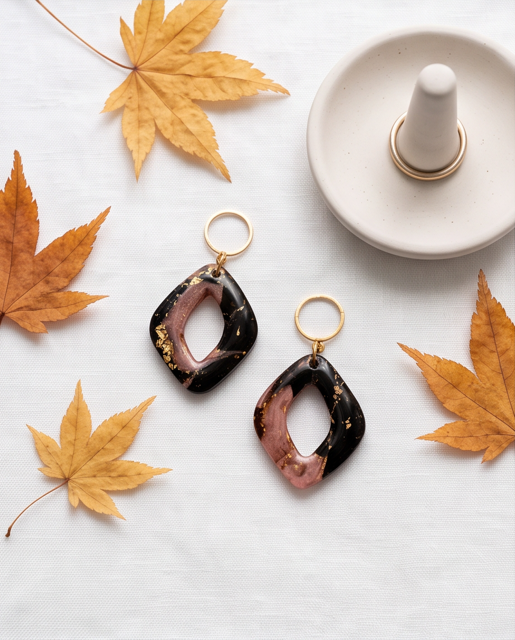 Black & Rose Gold Flake Statement Earrings