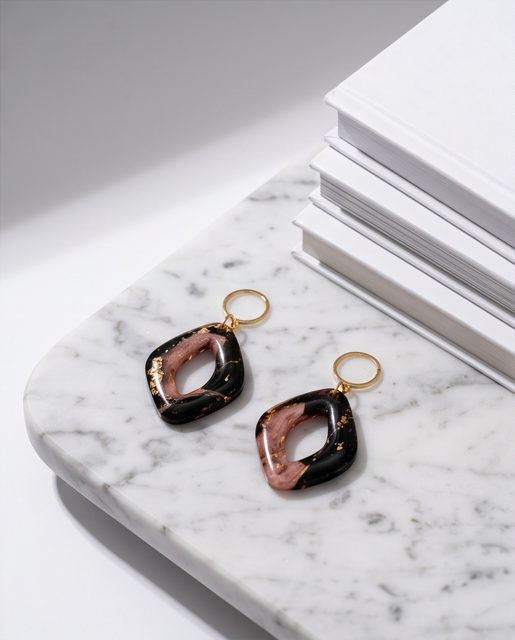 Black & Rose Gold Flake Statement Earrings