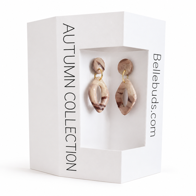 Ivory Marbled Leaf Drop Earrings
