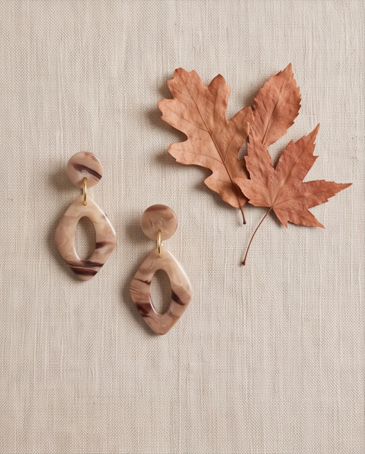 Ivory Marbled Leaf Drop Earrings