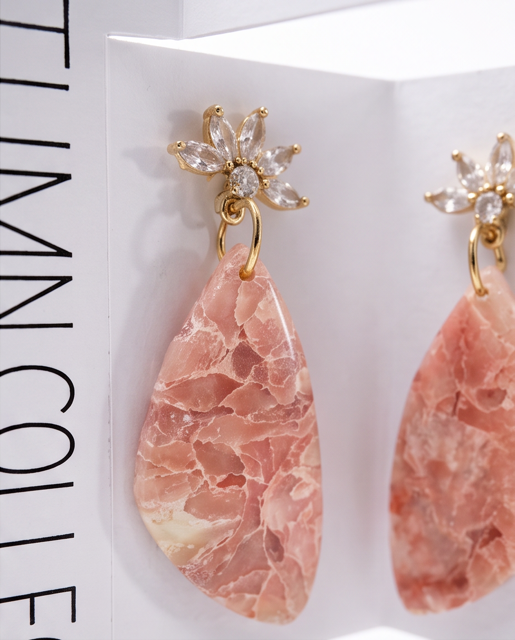 Blush Pink Marbled Teardrop Earrings