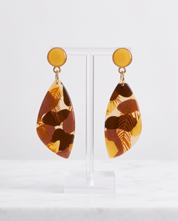 Amber Marbled Leaf Drop Earrings