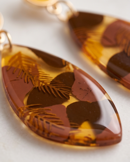 Amber Marbled Leaf Drop Earrings