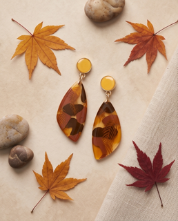 Amber Marbled Leaf Drop Earrings