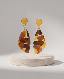Amber Marbled Leaf Drop Earrings