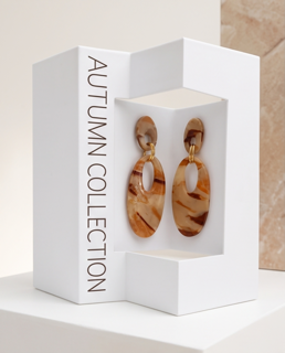 Caramel Marbled Leaf Drop Earrings