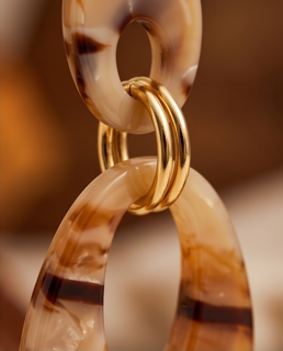 Caramel Marbled Leaf Drop Earrings