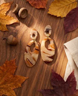 Caramel Marbled Leaf Drop Earrings