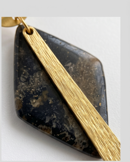Black Geometric Resin & Gold Bar Drop Earrings