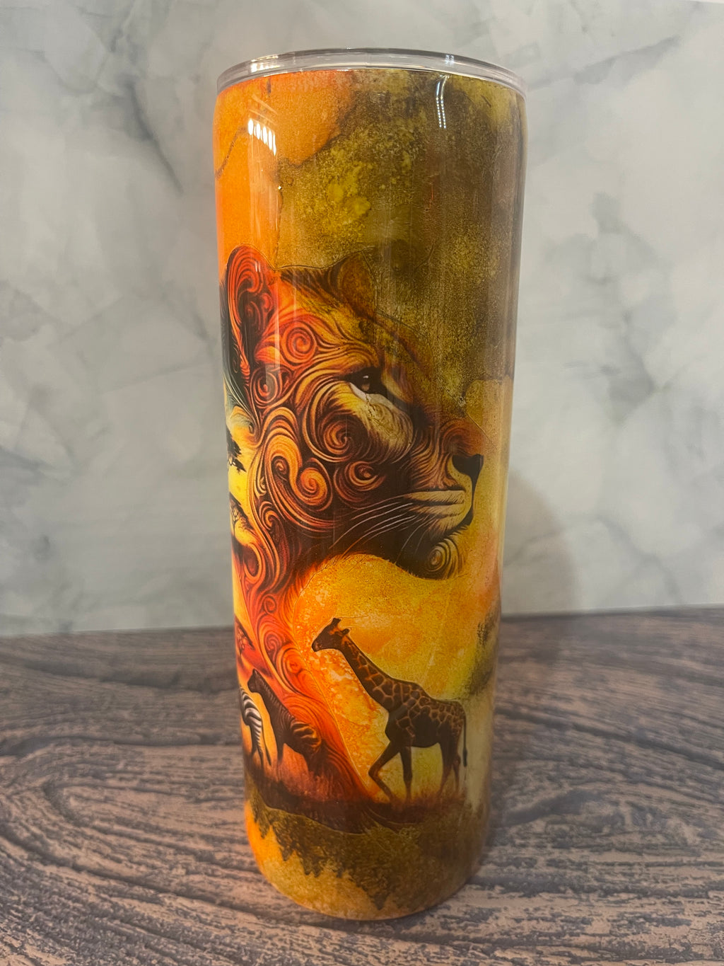 African Sunset Lion Tumbler - 20oz Majestic Safari Design