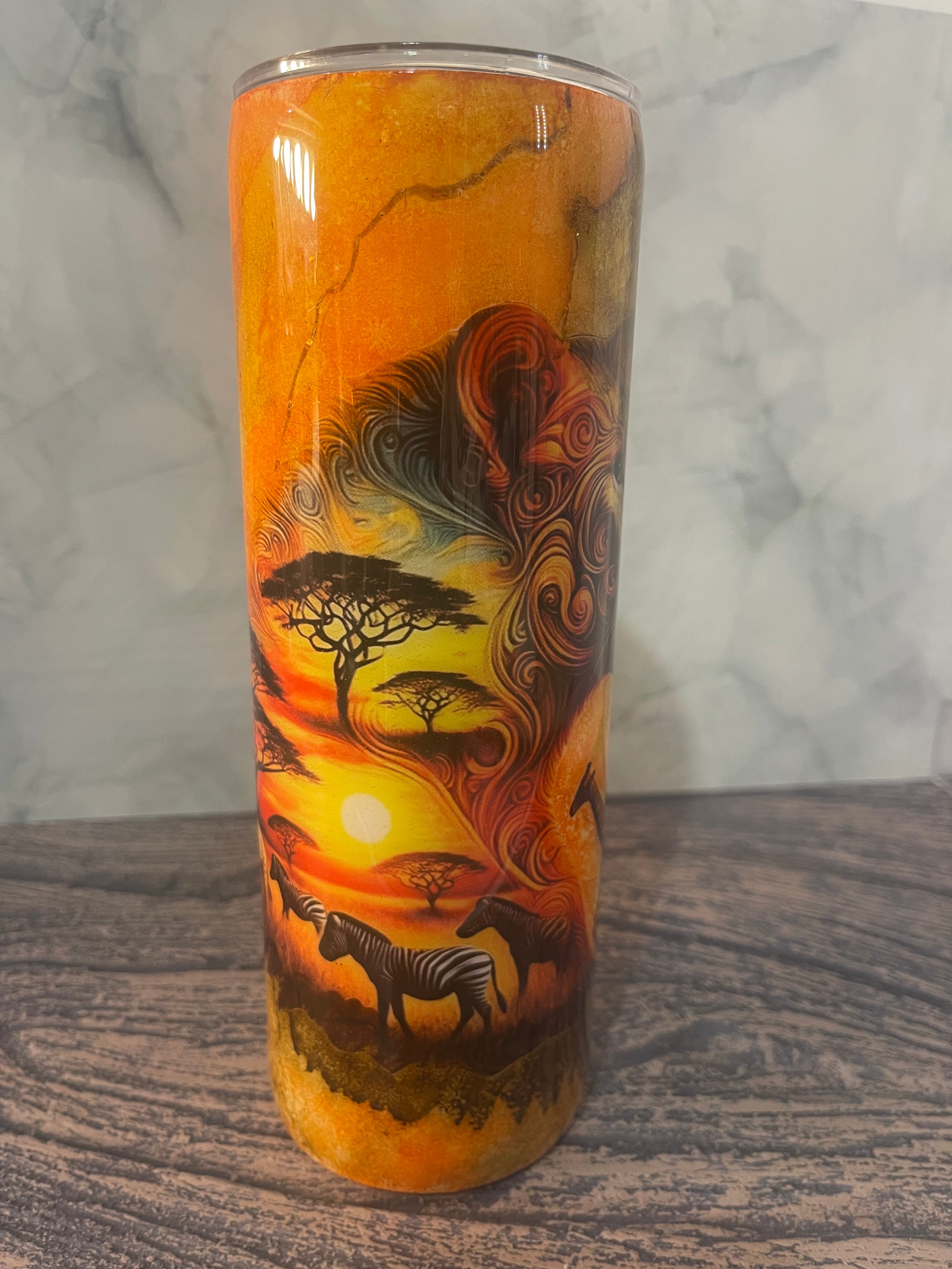 African Sunset Lion Tumbler - 20oz Majestic Safari Design