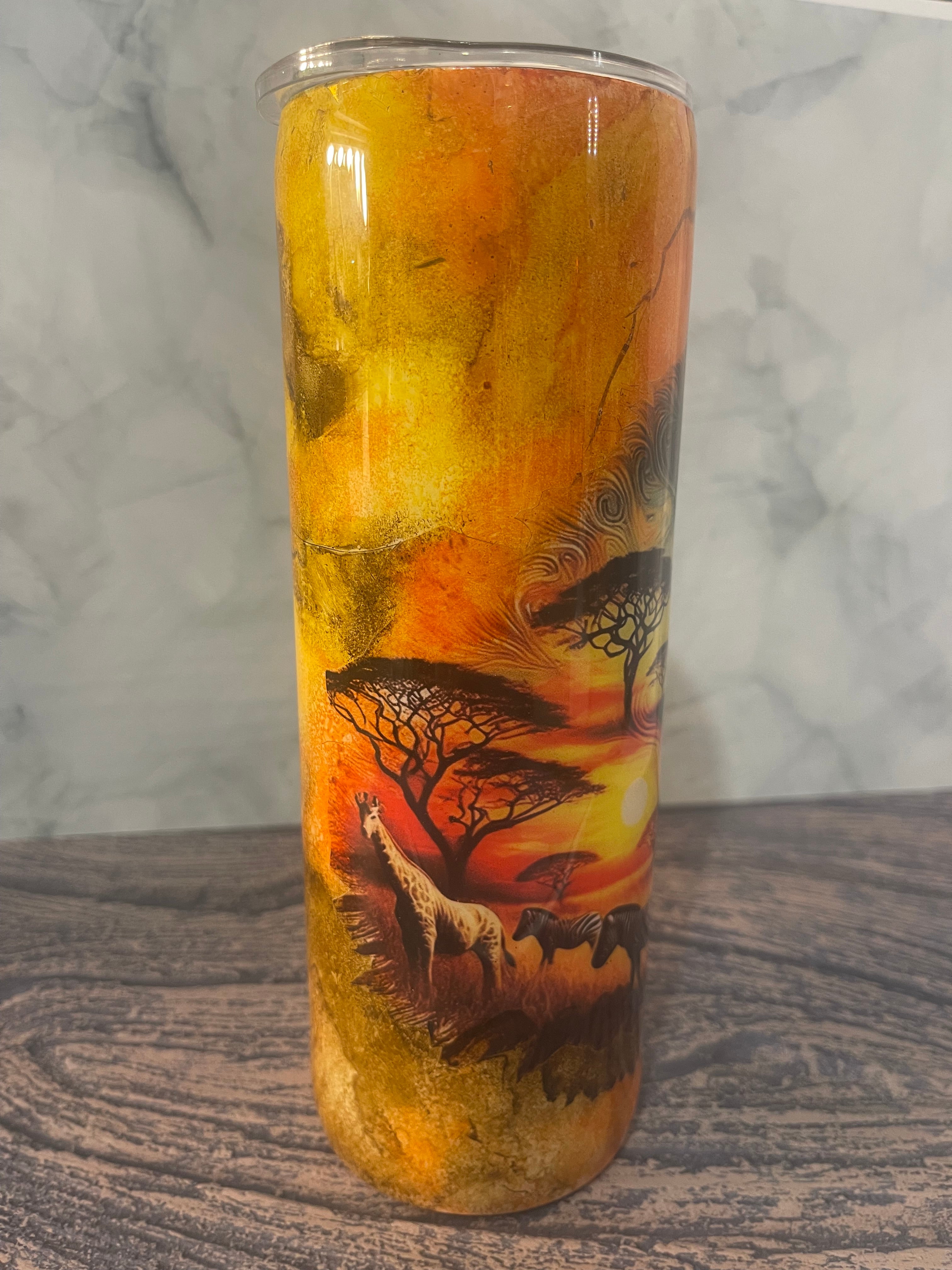 African Sunset Lion Tumbler - 20oz Majestic Safari Design
