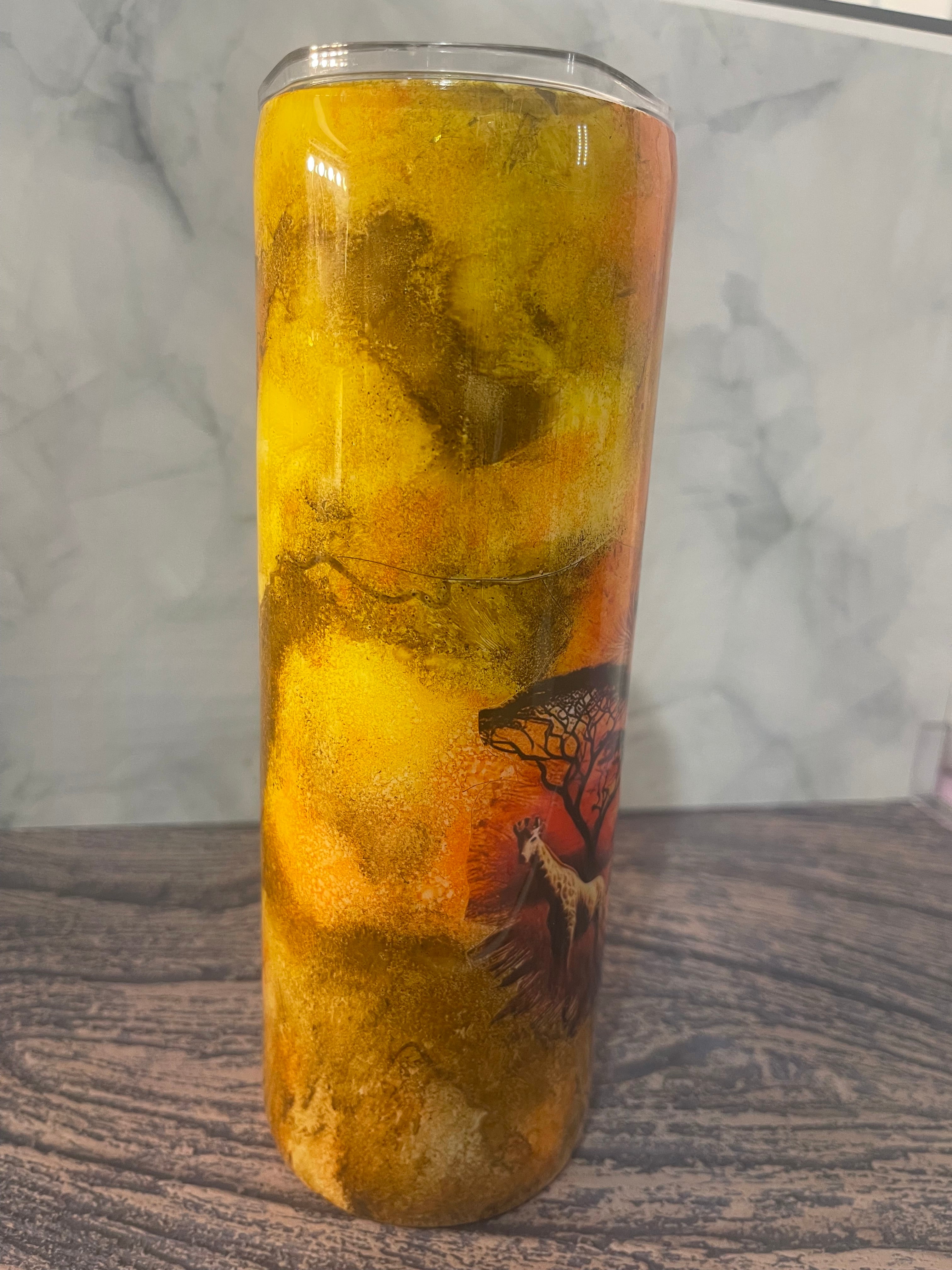 African Sunset Lion Tumbler - 20oz Majestic Safari Design