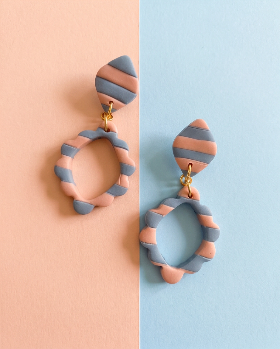 Soft Striped Scallop Earrings