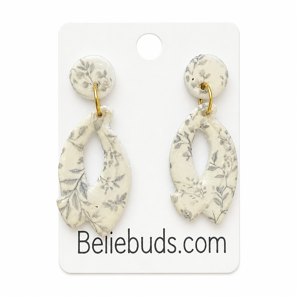 Delicate Grey Botanical Drop Earrings