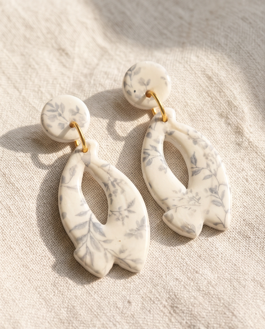 Delicate Grey Botanical Drop Earrings