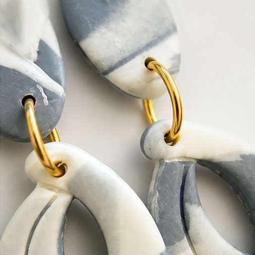 Blue and White Marbled Drop Earrings