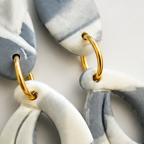 Blue and White Marbled Drop Earrings