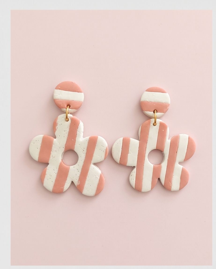 Blush Stripe Flower Drop Earrings