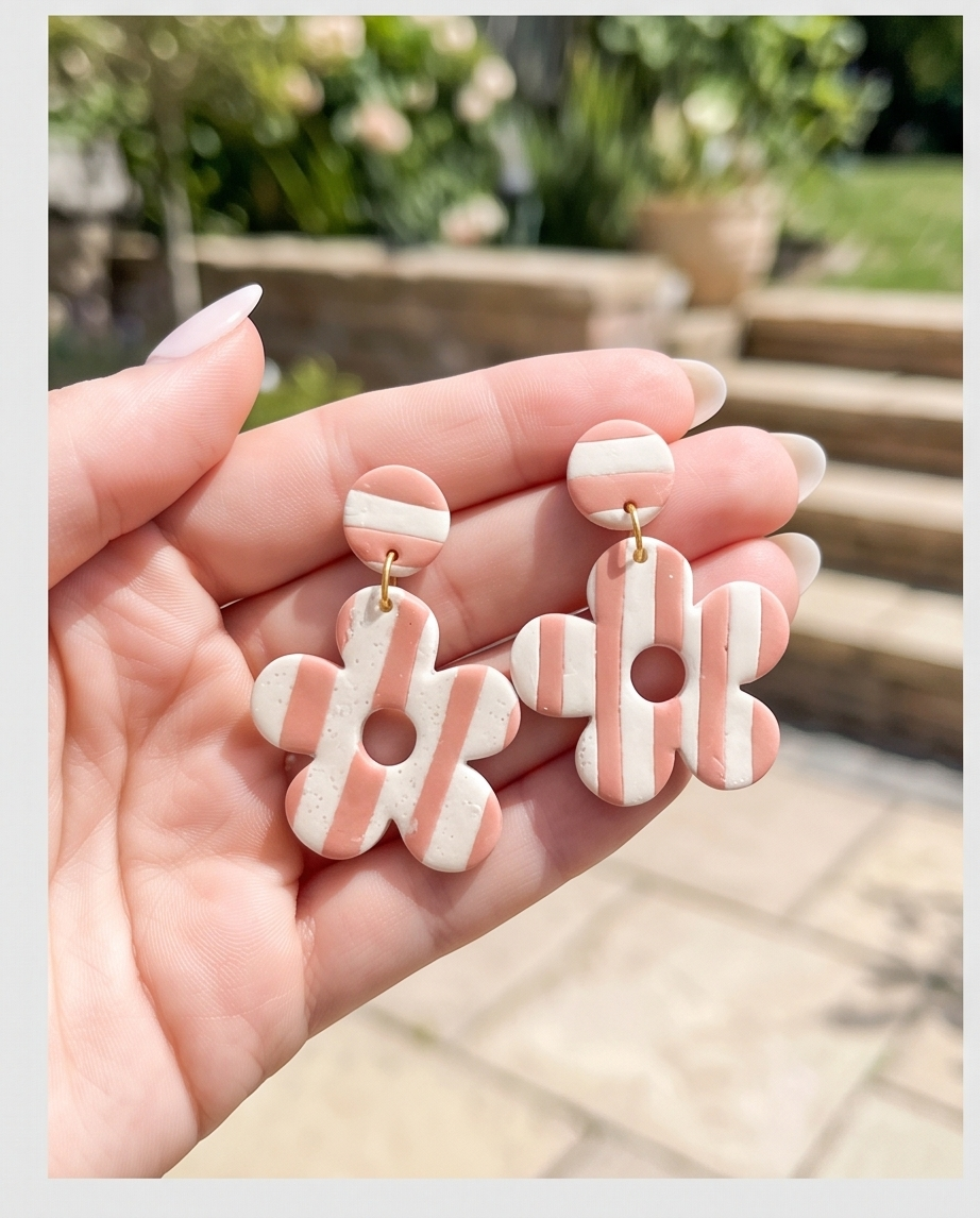 Blush Stripe Flower Drop Earrings