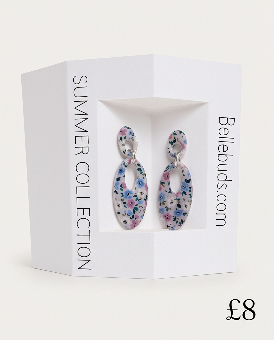 Ditsy Floral Oval Drop Earrings - Summer Collection