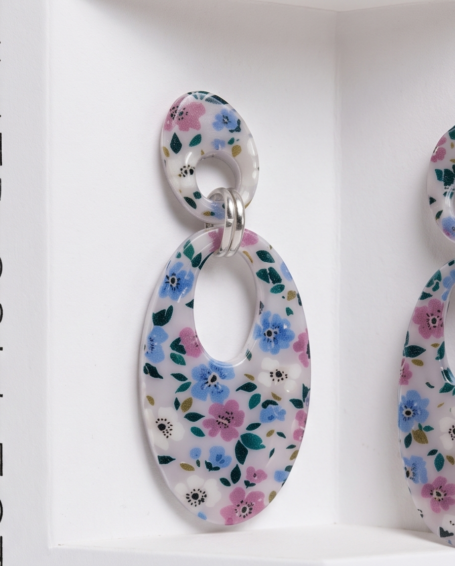 Ditsy Floral Oval Drop Earrings - Summer Collection