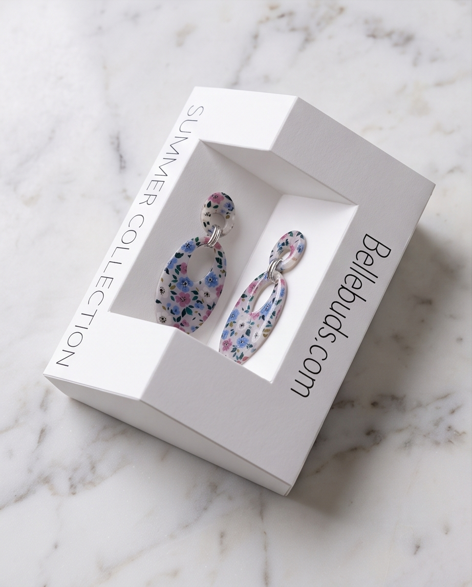 Ditsy Floral Oval Drop Earrings - Summer Collection