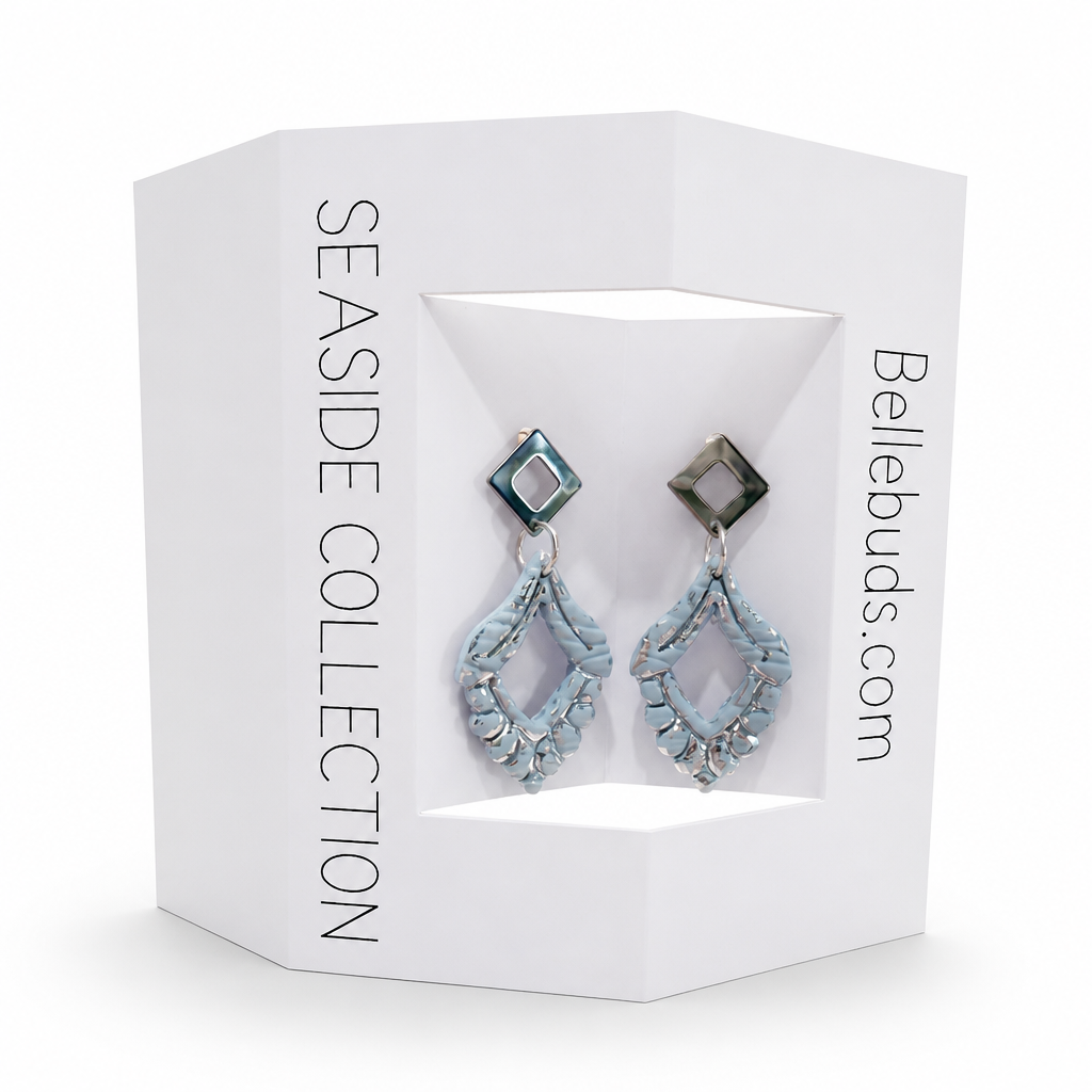 Silver Coloured Diamond Shaped Stud & Ocean Drop Earrings - Seaside Collection