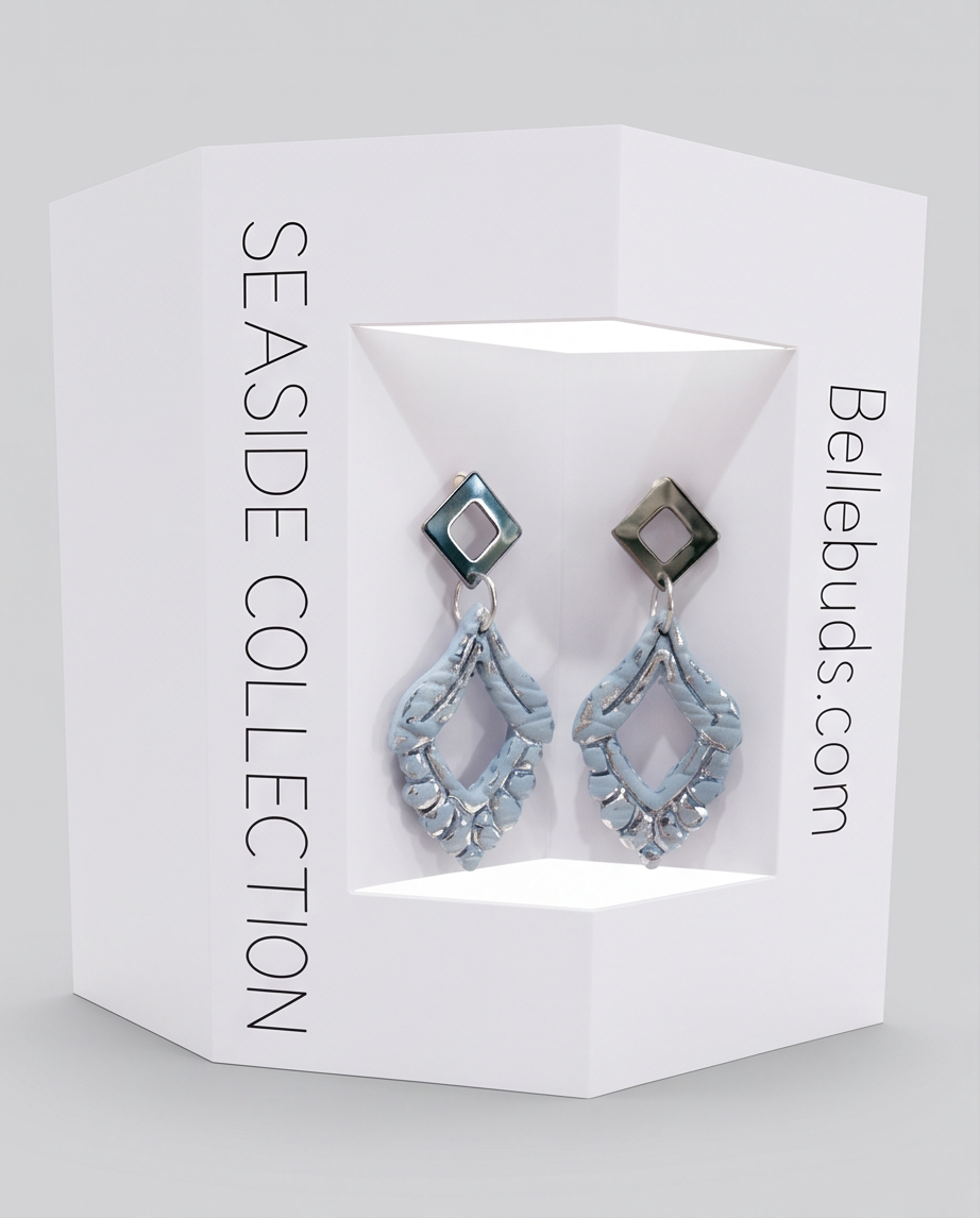 Silver Coloured Diamond Shaped Stud & Ocean Drop Earrings - Seaside Collection