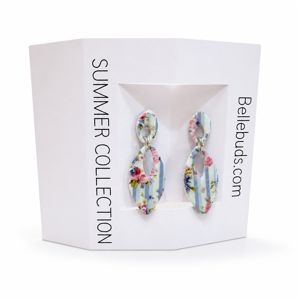 Garden Stripe Floral Drop Earrings - Summer Collection